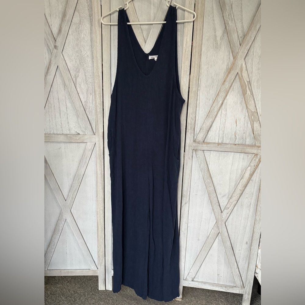 Vintage Sleeveless Blue Super Wide Leg Jumpsuit - Picture 2 of 6